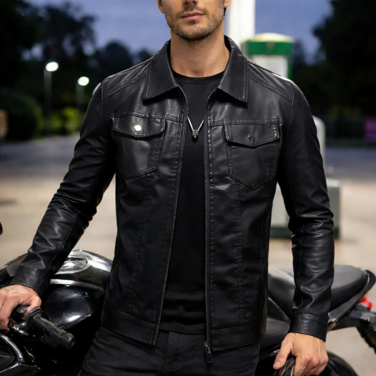 Men's PU Leather Motorcycle Jacket Classic Biker Style