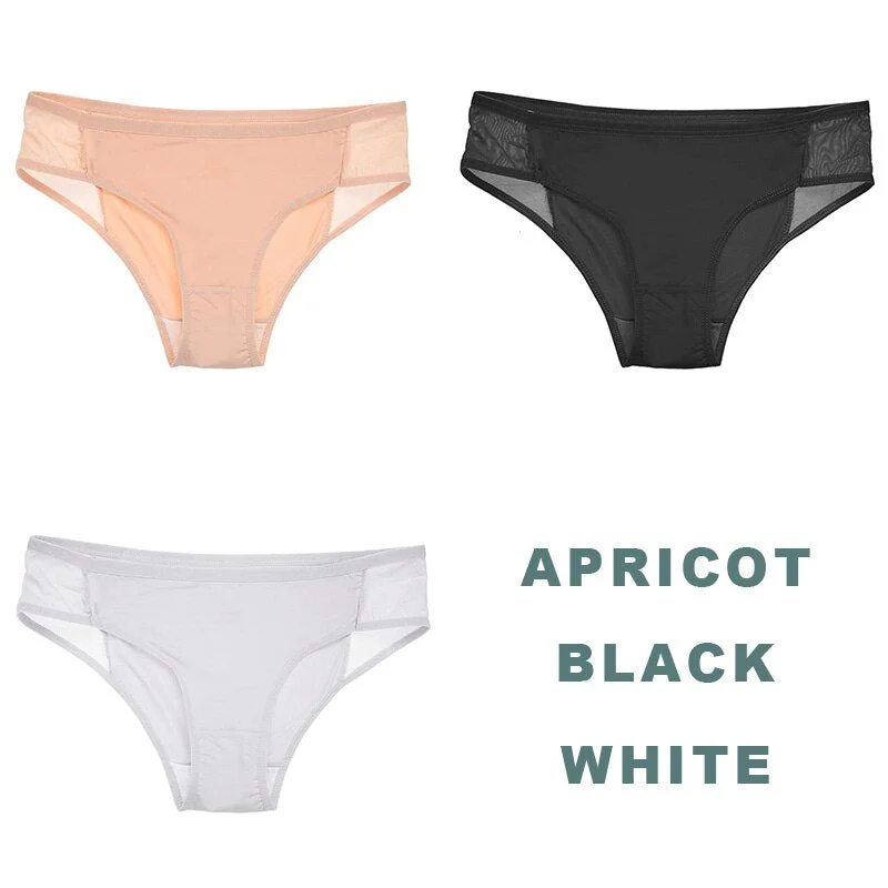 3PCS/Set Side Mesh Sexy Panties Perspective Underwear Women Briefs Female Underpants Solid Color Intimates Lingerie Lace Panties