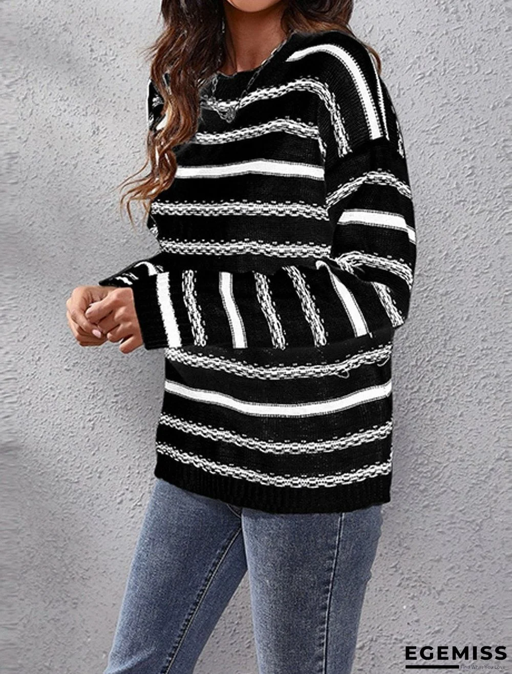 Fall/Winter Loose Striped Long-sleeved Knitted Sweater | EGEMISS