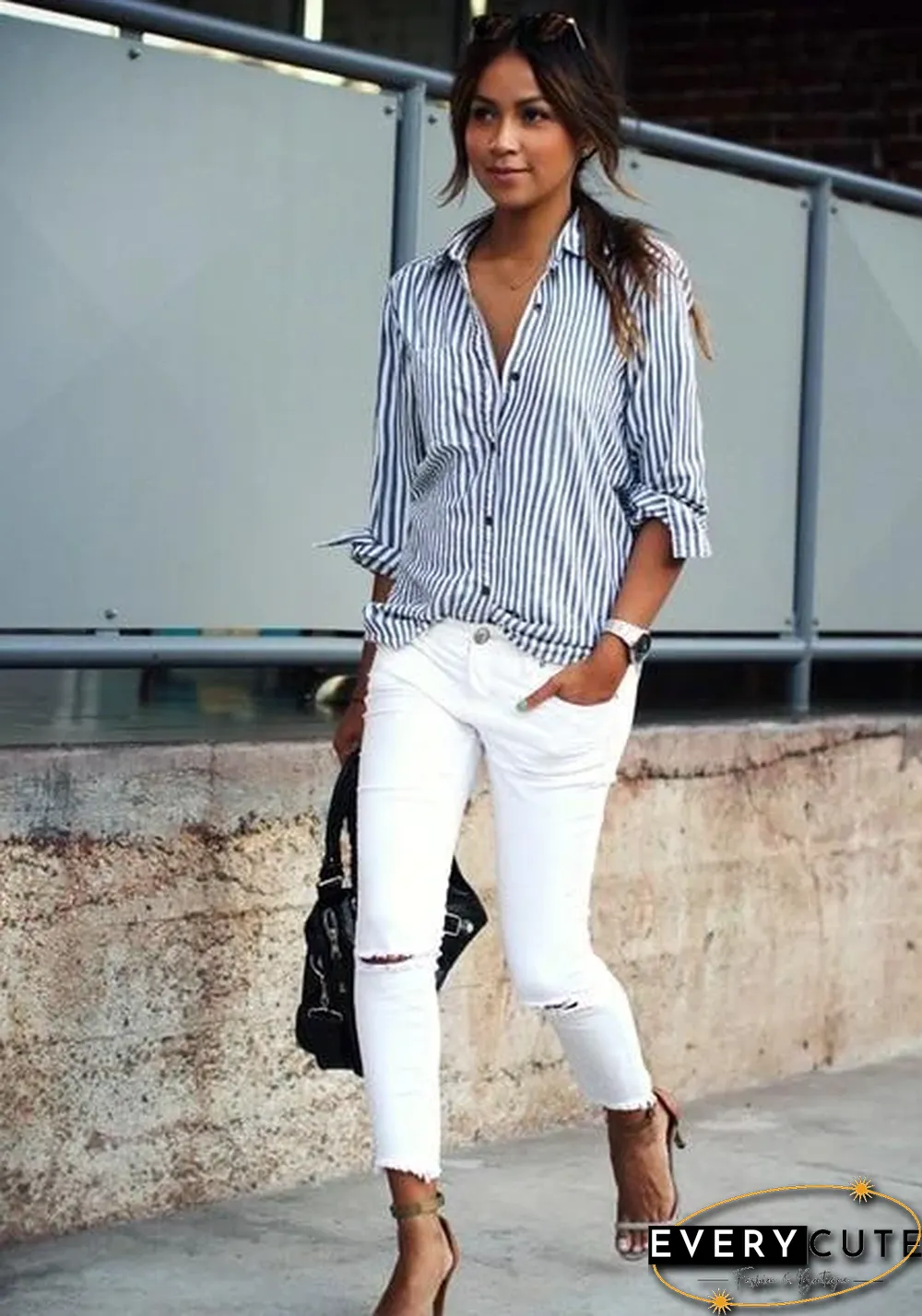 Women Sexy Striped Shirt Loose Autumn Fall Casual Ladies Plus Size Blouses Top