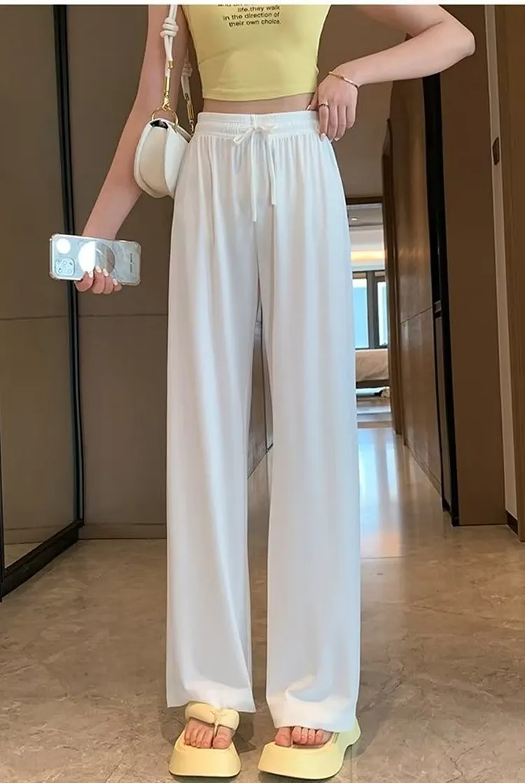 Women's High Waisted Wide Leg Knit Pants Lightweight Summer Trousers
