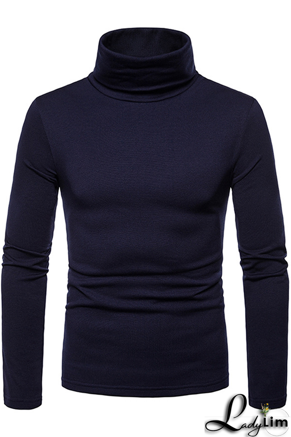 Navy Blue Fashion Casual Solid Split Joint Basic Turtleneck Tops