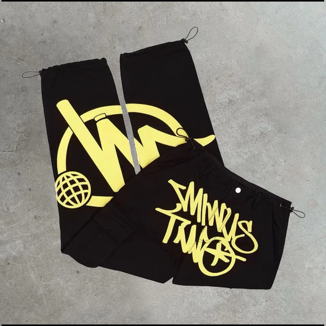 Hip-hop fashion brand retro street print elastic neutral pants