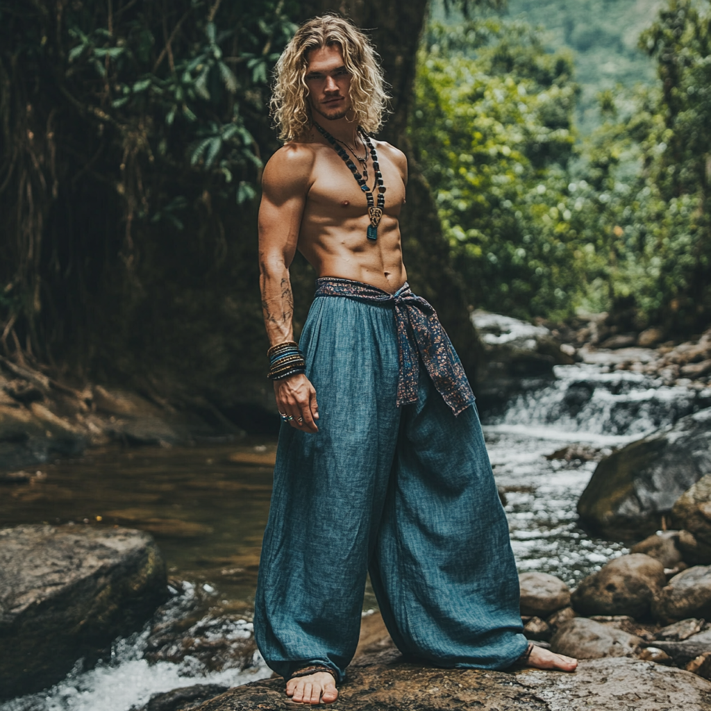 Men's Bohemian Holiday Style Vintage Ethnic Totem Print Simple Casual Pants-inspireuse