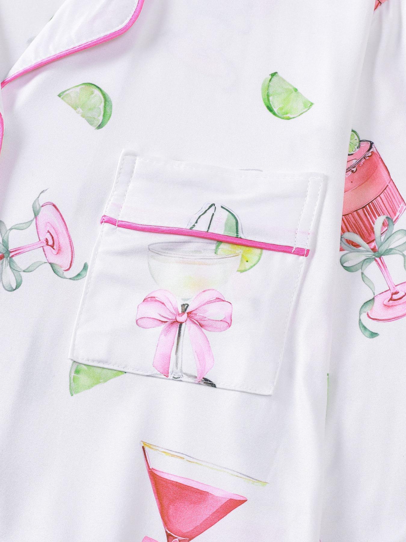 Women's Casual Pajama Set, Long Sleeve Button Front Shirt & Elastic Pants, Comfortable All-Season Sleepwear, Fashion Home Wear Loungewear
