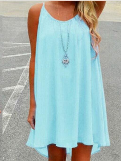 CUHAKCI Chiffon Mini Dress Women Summer Beach Sleeveless Fluorescence Female Clothing Loose