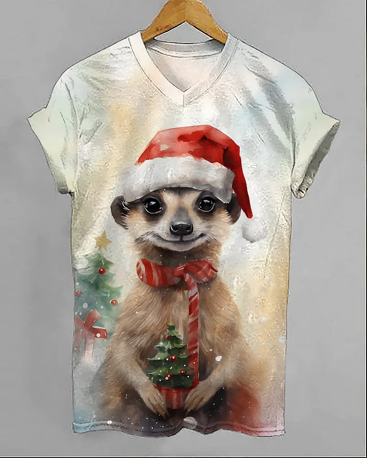 Women's Meerkat Christmas Print Casual T-Shirt