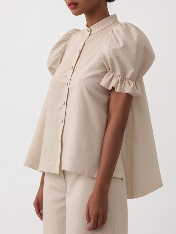 Lantern Short Sleeve Single-row Button Shirt