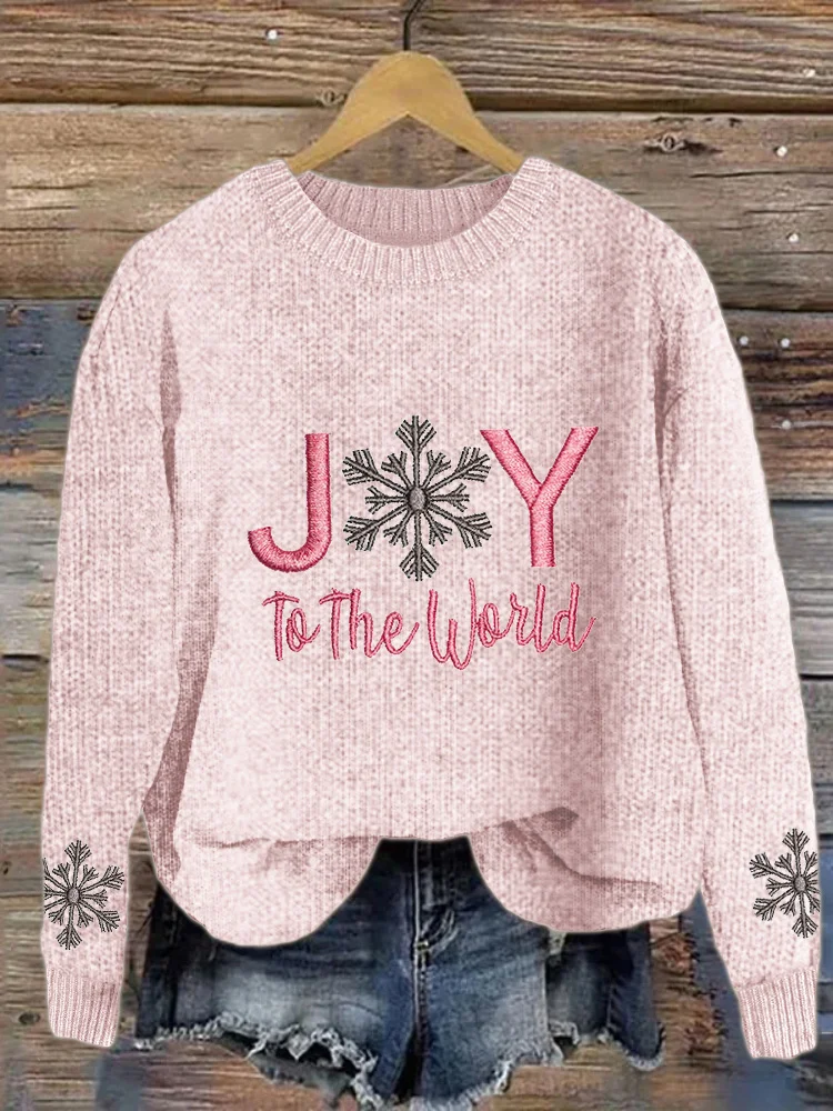 Joy To The World Snowflake Embroidered Cozy Sweater