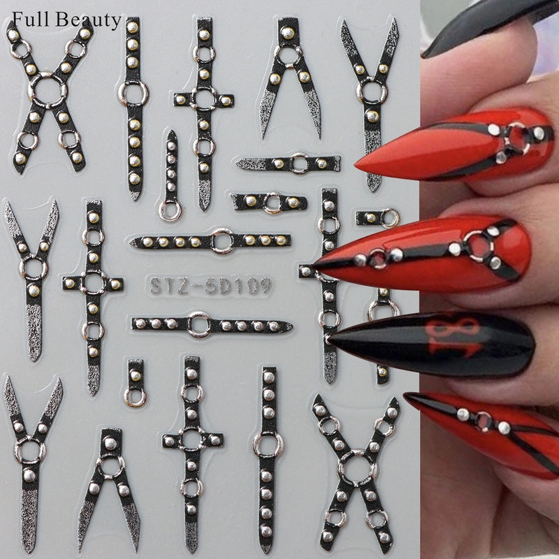 New 5D Three-dimensional Relief Nail Art Stickers Dark Punk Wind Cross Adhesive Nail Stickers