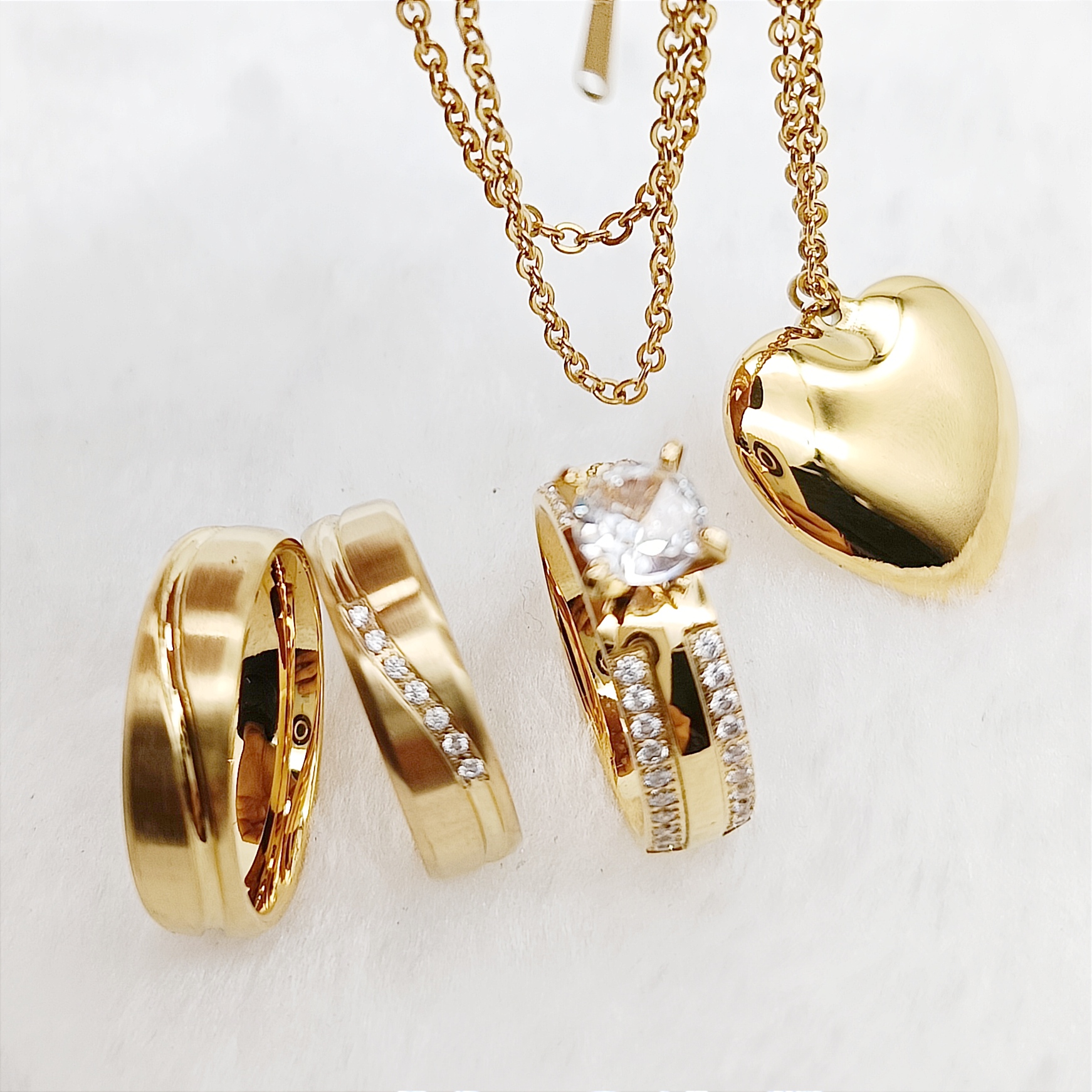 Real Desinger Ladies Cz diamond wedding ring Proposal Engagement Bridal Sets For Couples Silver Color 316L Stainless Steel  jewe