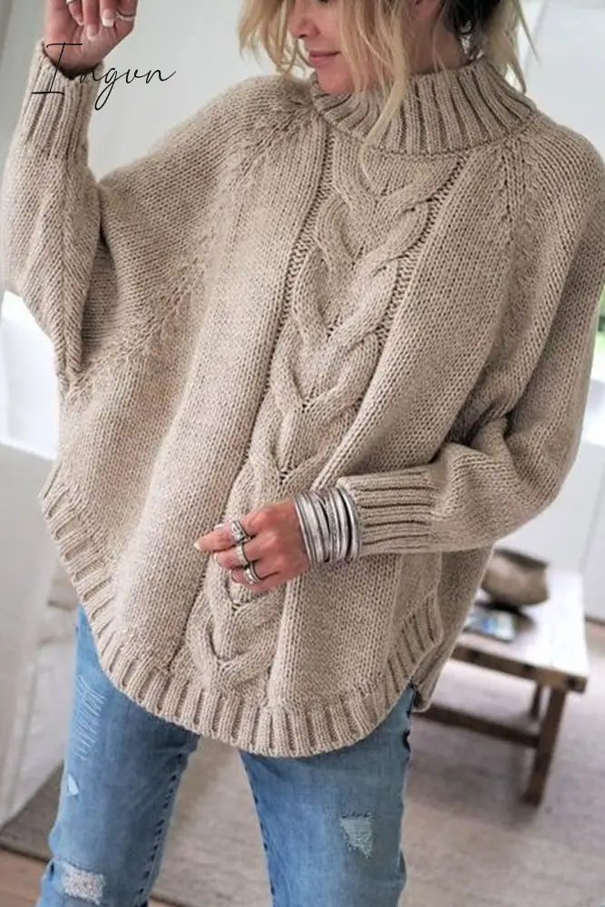 Ingvn - Turtleneck Loose Knitted Pullover Jumper Sweater(3 Colors) S / Khaki Tops