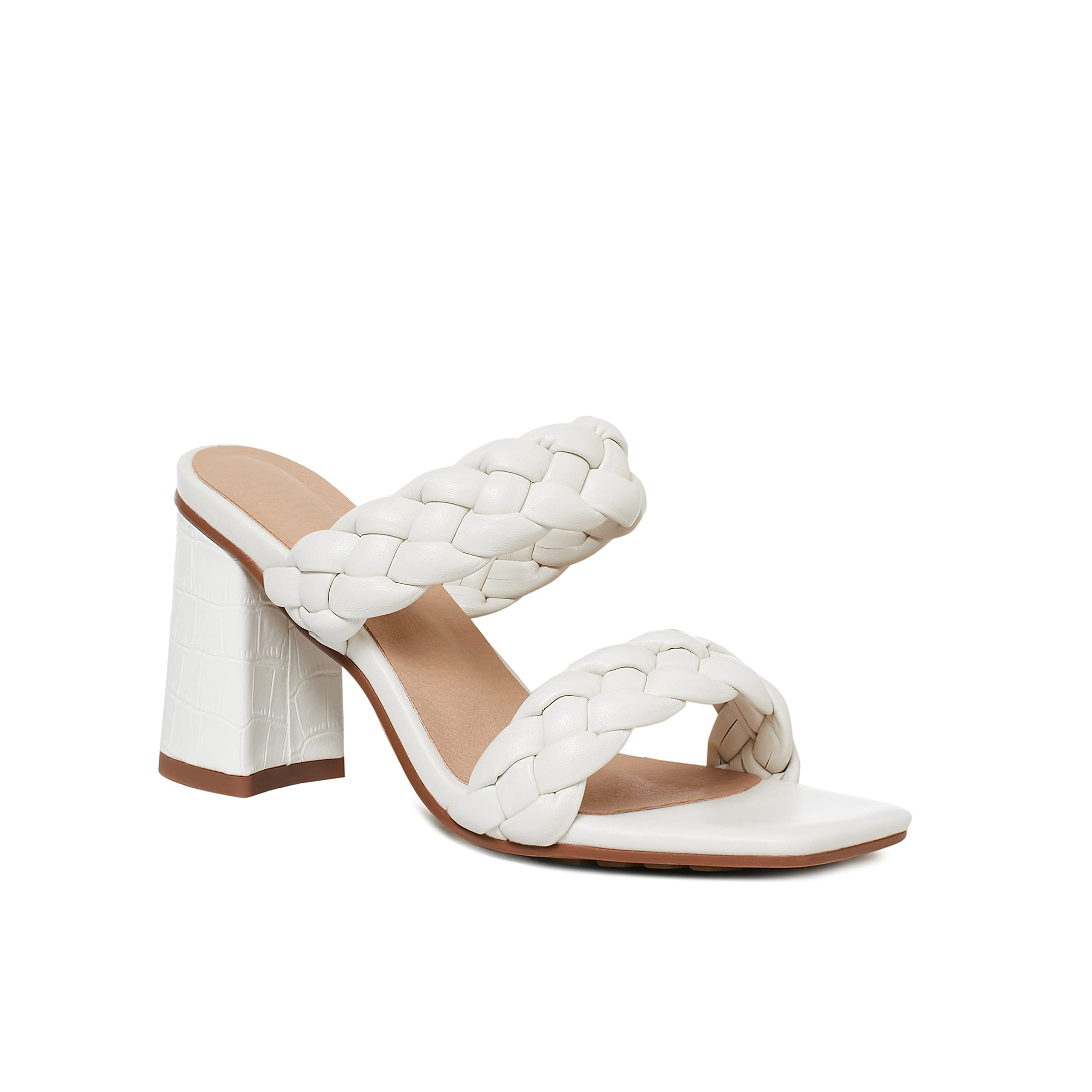 80mm Women's Braided  Square Open Toe Backless Block Double Straps Sandals-vocosishoes