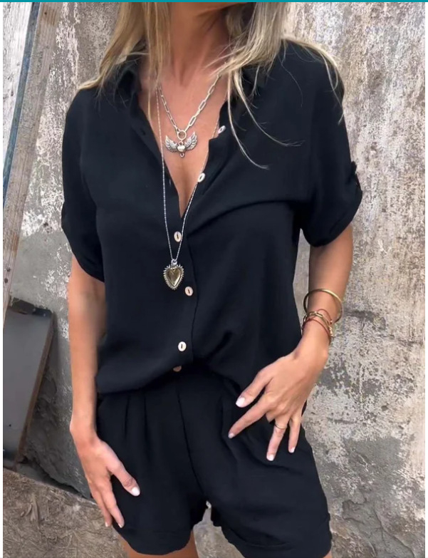 Mature Women Mid-sleeve Cotton Linen Lapel Shirt Outfit Suits