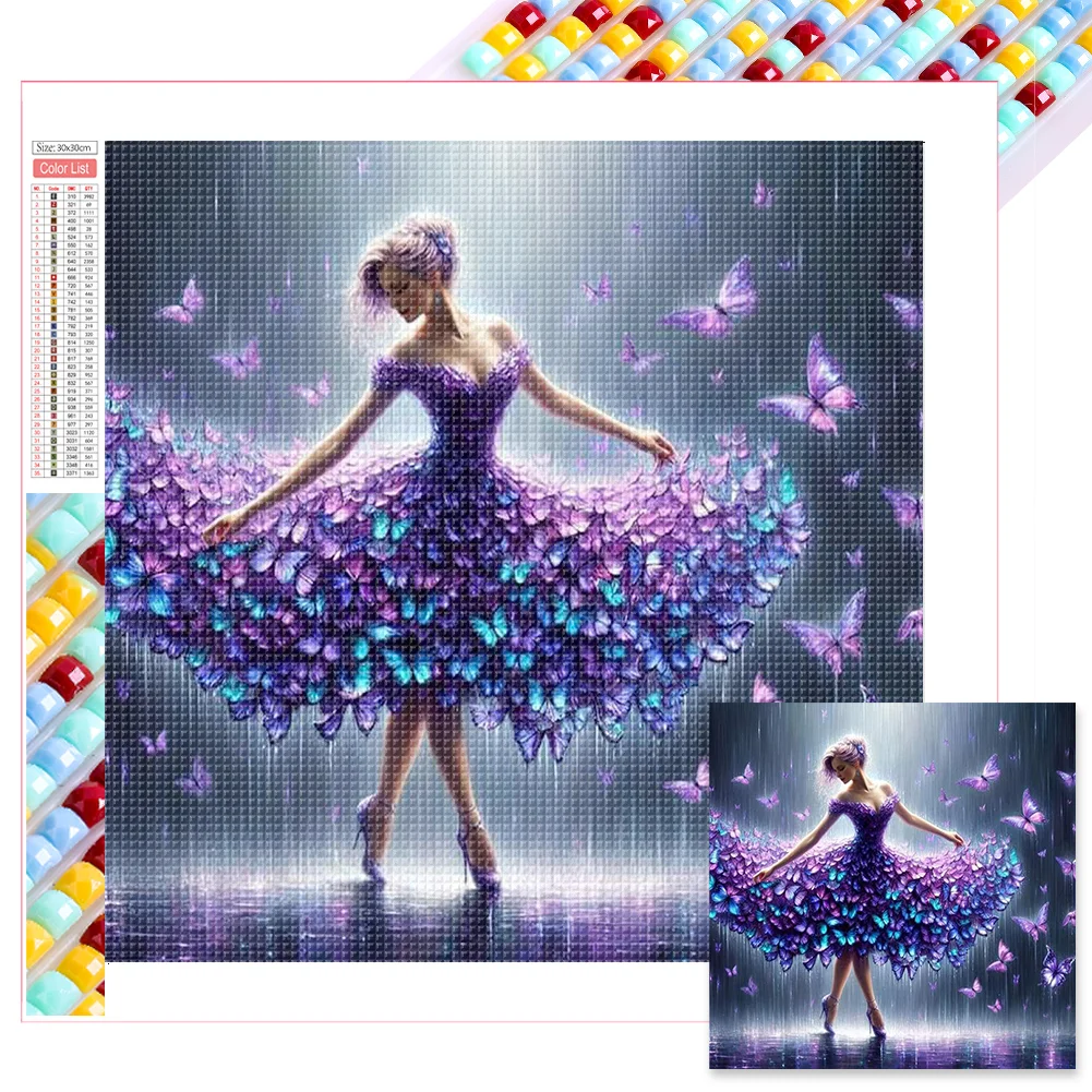 Diamond Painting - Full Square Drill - Purple Butterfly Dance(Canvas|35*35cm)