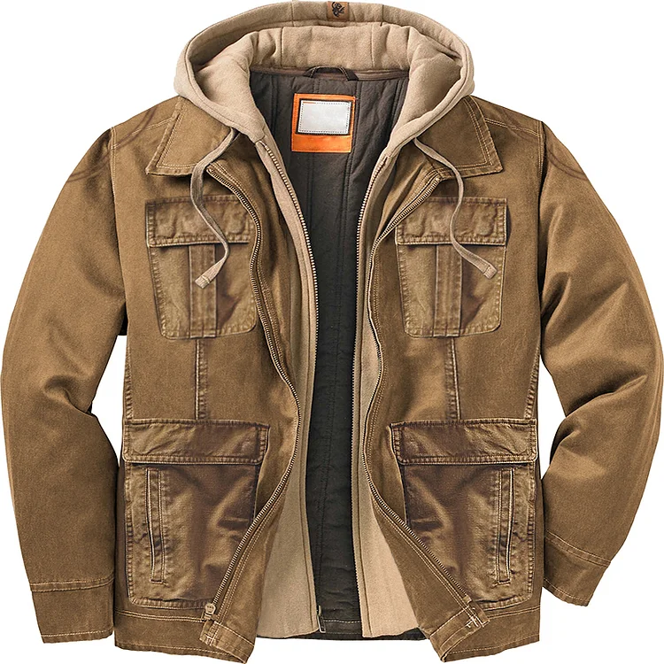 Men's Outdoor Multi Pocket Jacket Fake Two Piece Hooded Jacket