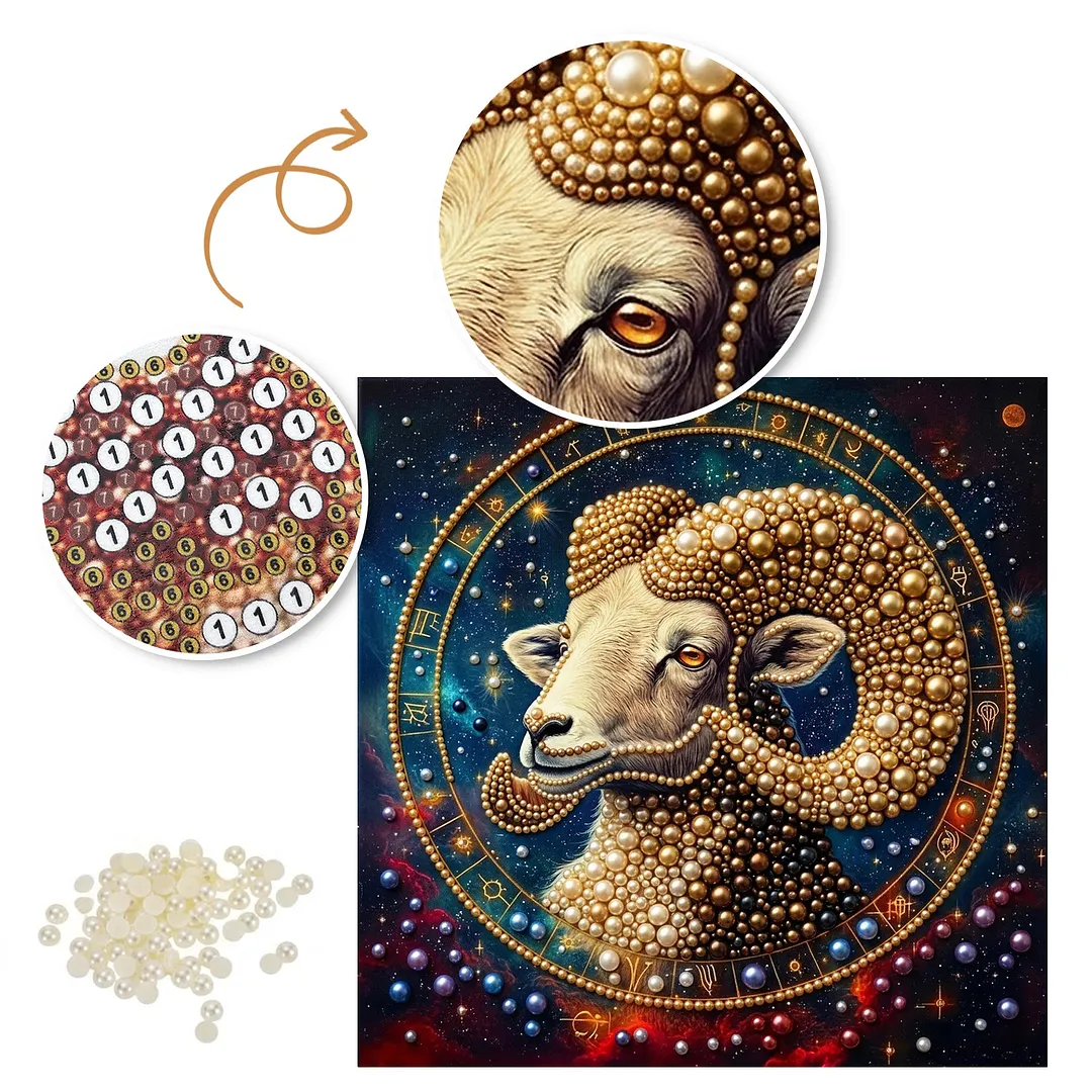 Aries Ram in Celestial Circle - Pearls Painting
