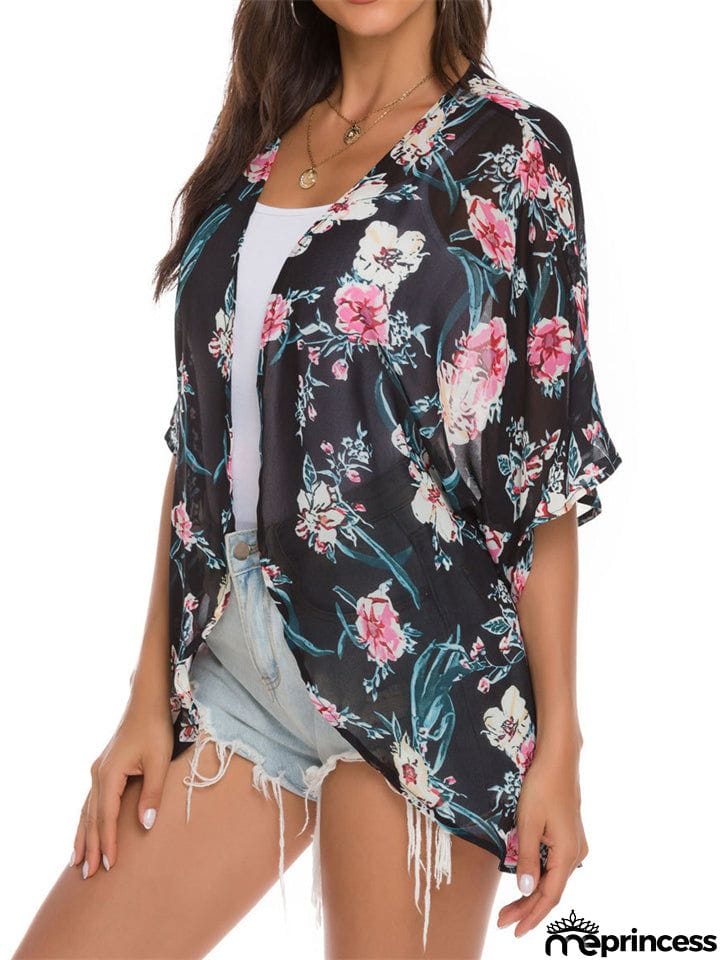 Floral Printed Half Sleeve Chiffon Blouses