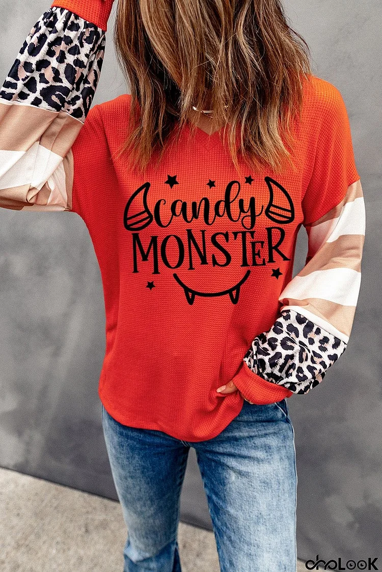 Candy MONSTER Color Block Waffle Knit Long Sleeve Top