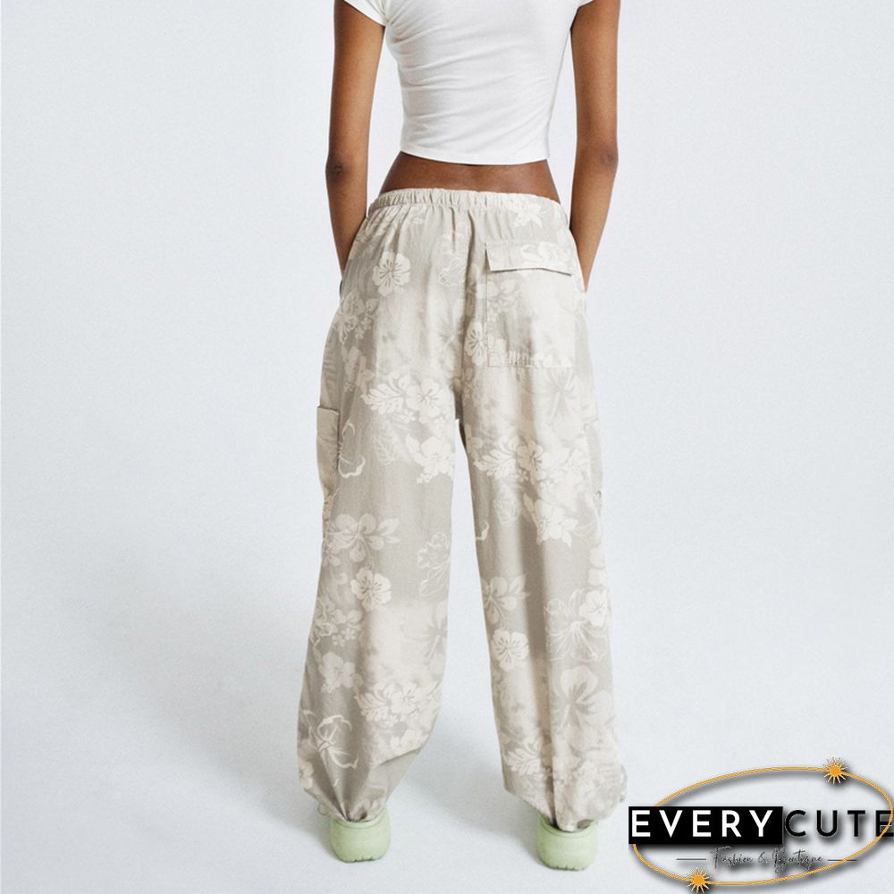 Floral Cargo Pants Women Aesthetic Drawstring Low Waist Baggy Trousers With Multi Pockets Sweatpants Streetwear