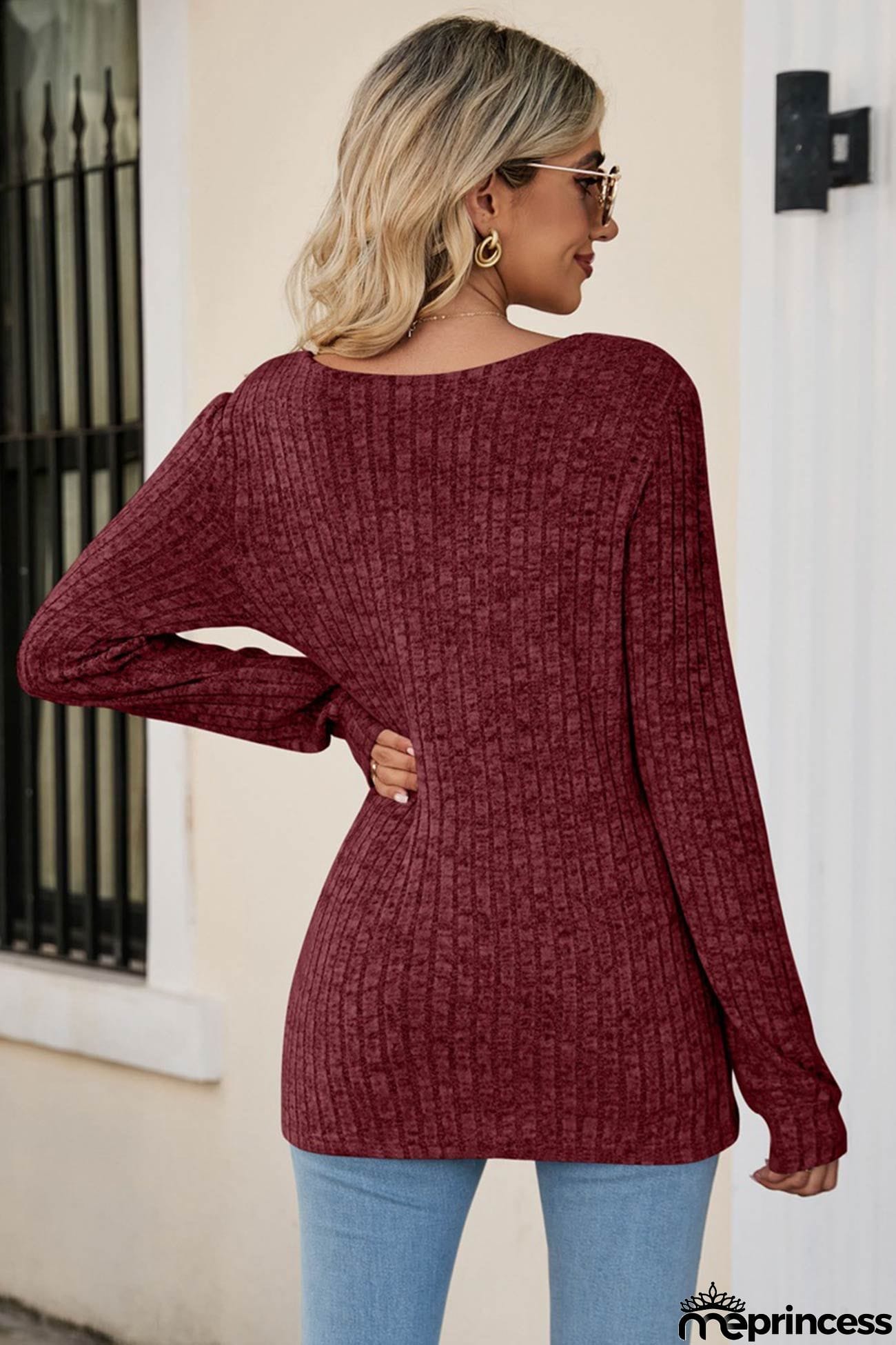 Casual Square Neck Ribbed Sweater