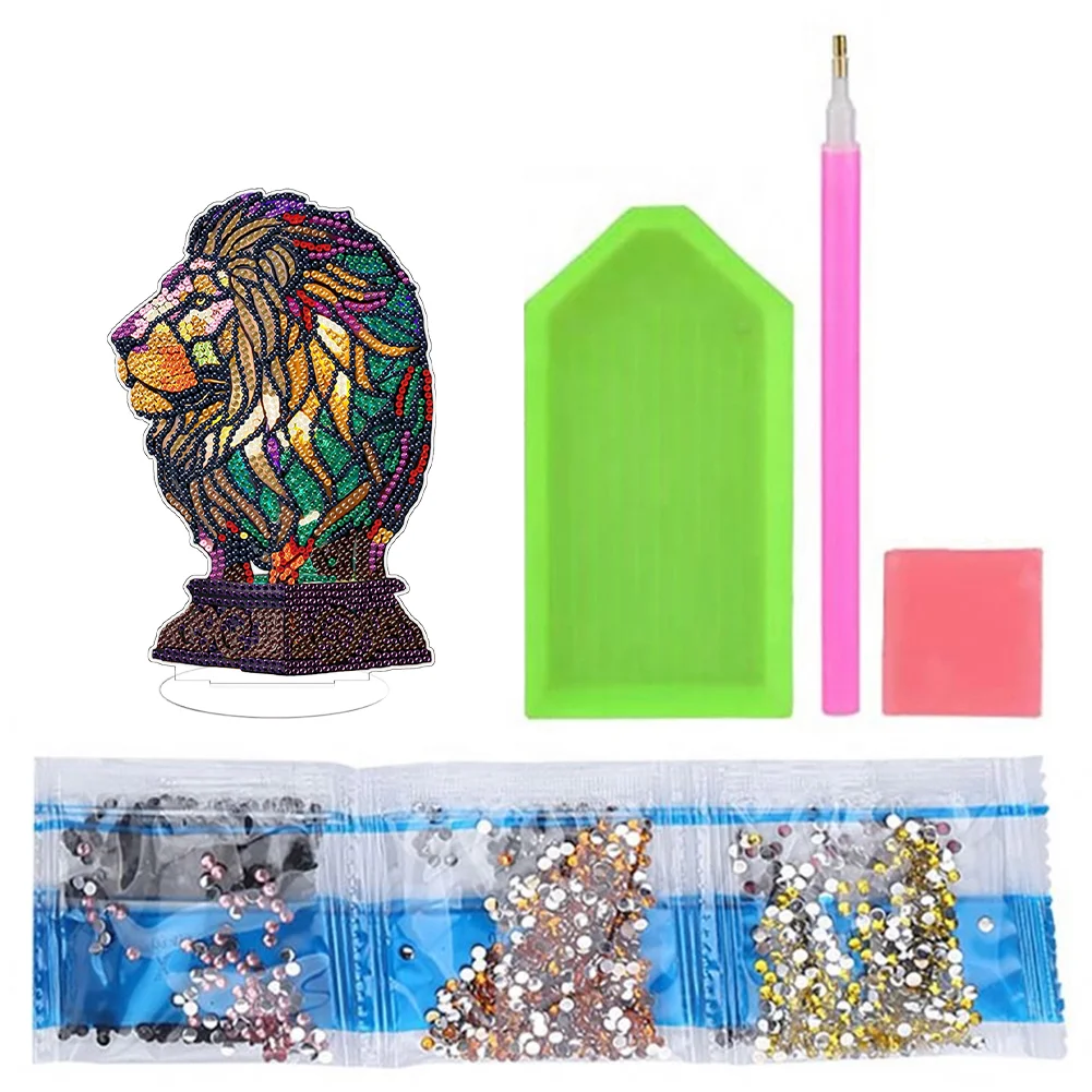 DIY Lion Acrylic Single-Sided Diamond Painting Desktop Decoration with Light for Office Desktop Decor