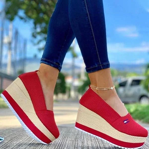HUXM Women Casual Elegant Pu Slip On Wedge Heel Loafers