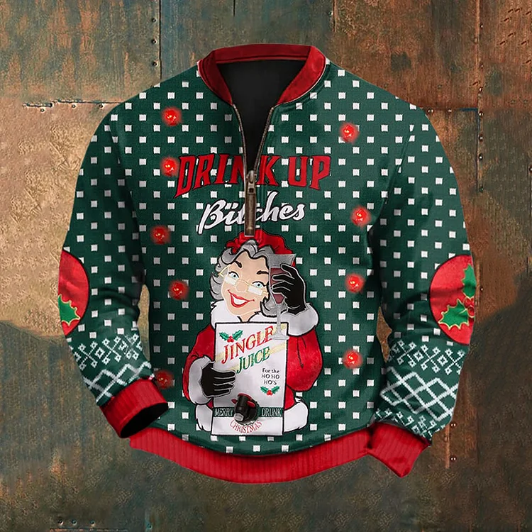 Men's Retro Drink Up Bitches Christmas Printed Sweatshirt