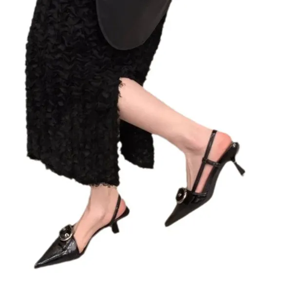 Yyvonne French Silver High-Heeled Shoes Bag Head Sandals 2025 New Spring And Summer Korean Style Temperament Pointy Single Shoes