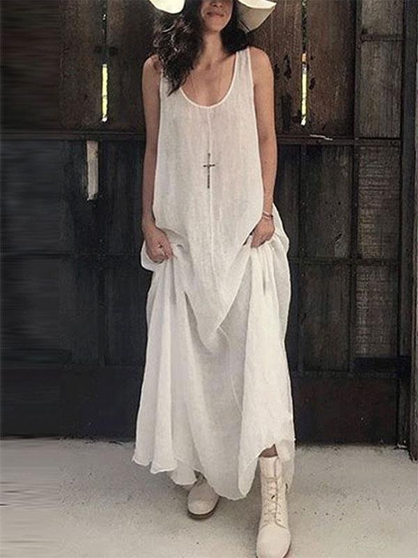 Women's Sleeveless Cotton And Linen Dress-Mayoulove