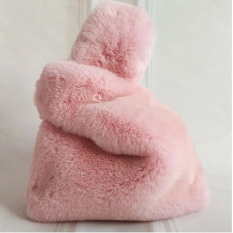 Furry Korean Style Autumn And Winter Imitation Rex Rabbit Fur Handbag Cute Plush Vest Bag For Women