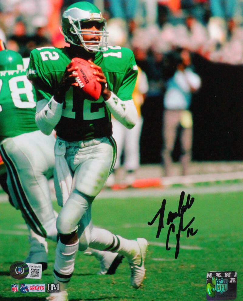 Randall Cunningham Autographed Eagles Dropback 8x10 HM Photo Poster painting- Beckett W *Black