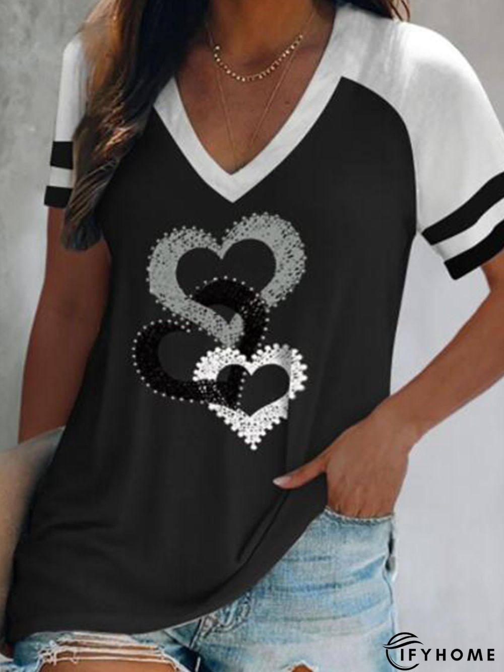 V Neck Short Sleeve Tops | IFYHOME