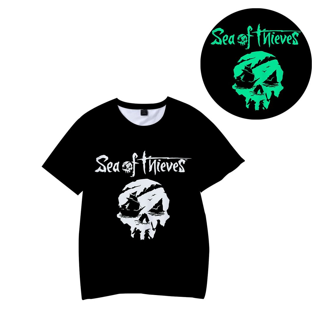 Sea of Thieves Luminous T-Shirt Crew Neck Short Sleeves Top for Kids Adult Home Outdoor Wear Glow in The Dark