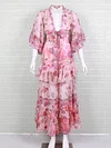 Sexy V-neck Mandarin Sleeve Floral Printed Maxi Dress