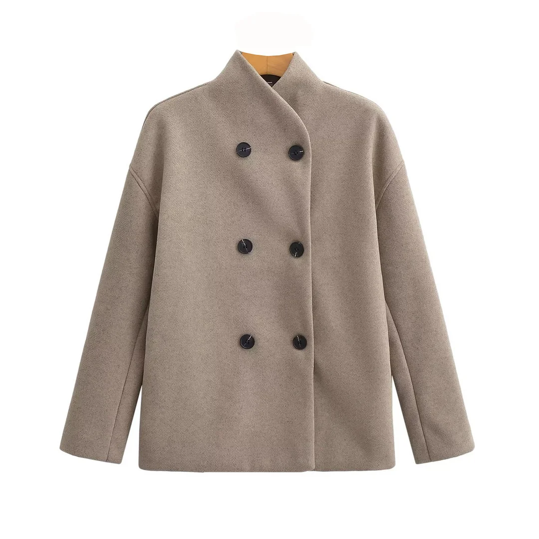 Nigikala Nigikala Women's Autumn And Winter New Fashion Temperament Loose V-Neck Double Buckle Coat C91695