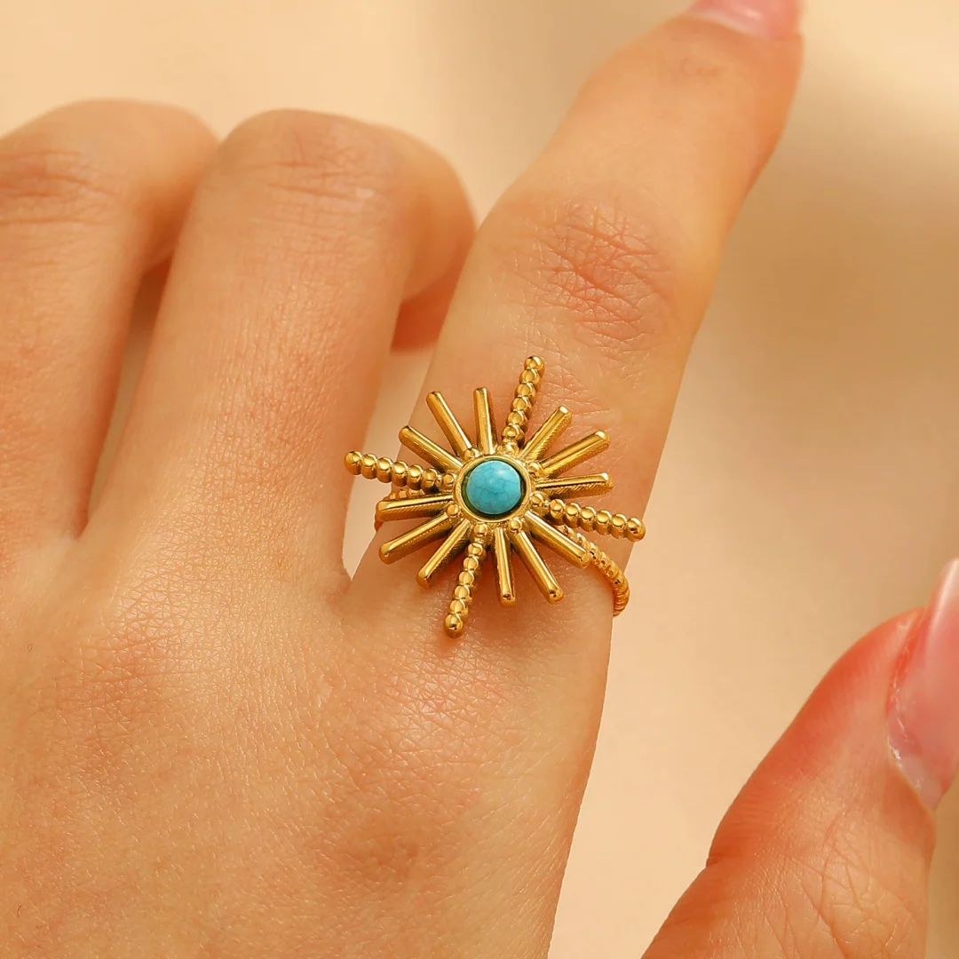 Turquoise/Tiger Eye Gold-Plated Open End Ring