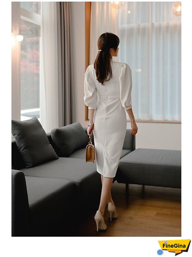 Wrap Dress Mini Dress White Long Sleeve Solid Color Modern Style Fall Spring Round Neck Casual Gentle S M L XL for Women