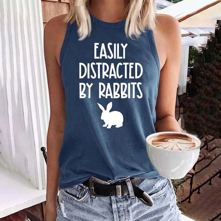 Comstylish Women'S Easter Easily Distracted By Rabbits Print Tank Top