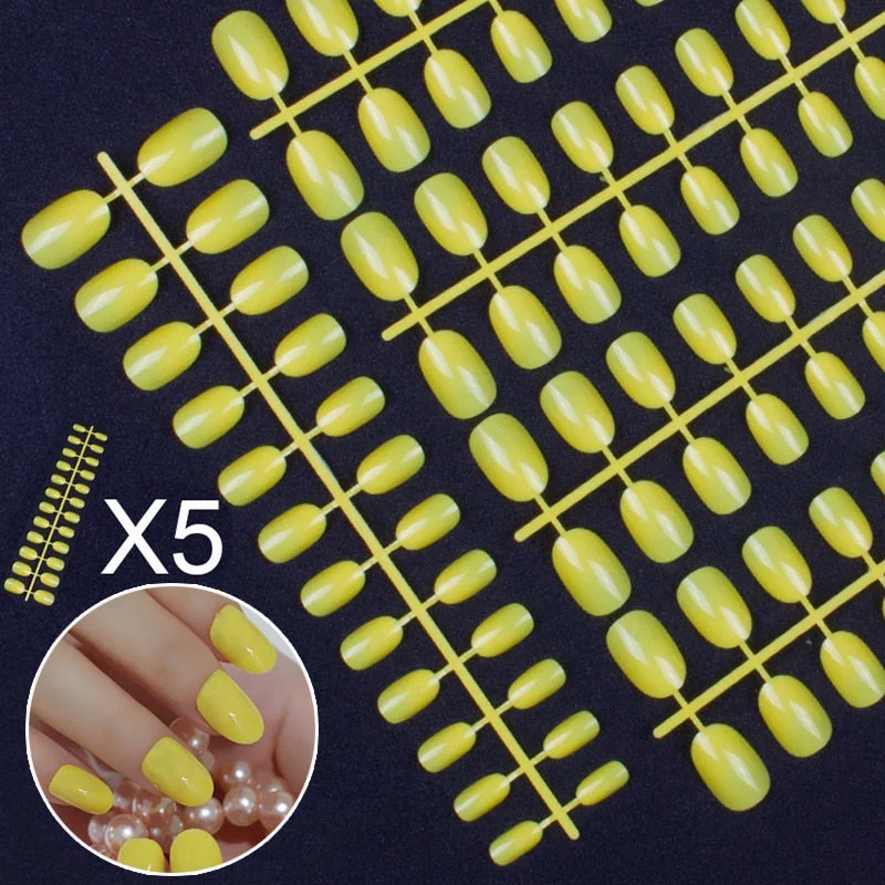 5 Sets Of 24 Pieces Per Unit Round Colored False Nails Tips Full Cover 10 Size Fake Nails For DIY Acrylic Press On Nail Tips-Nail Inspo