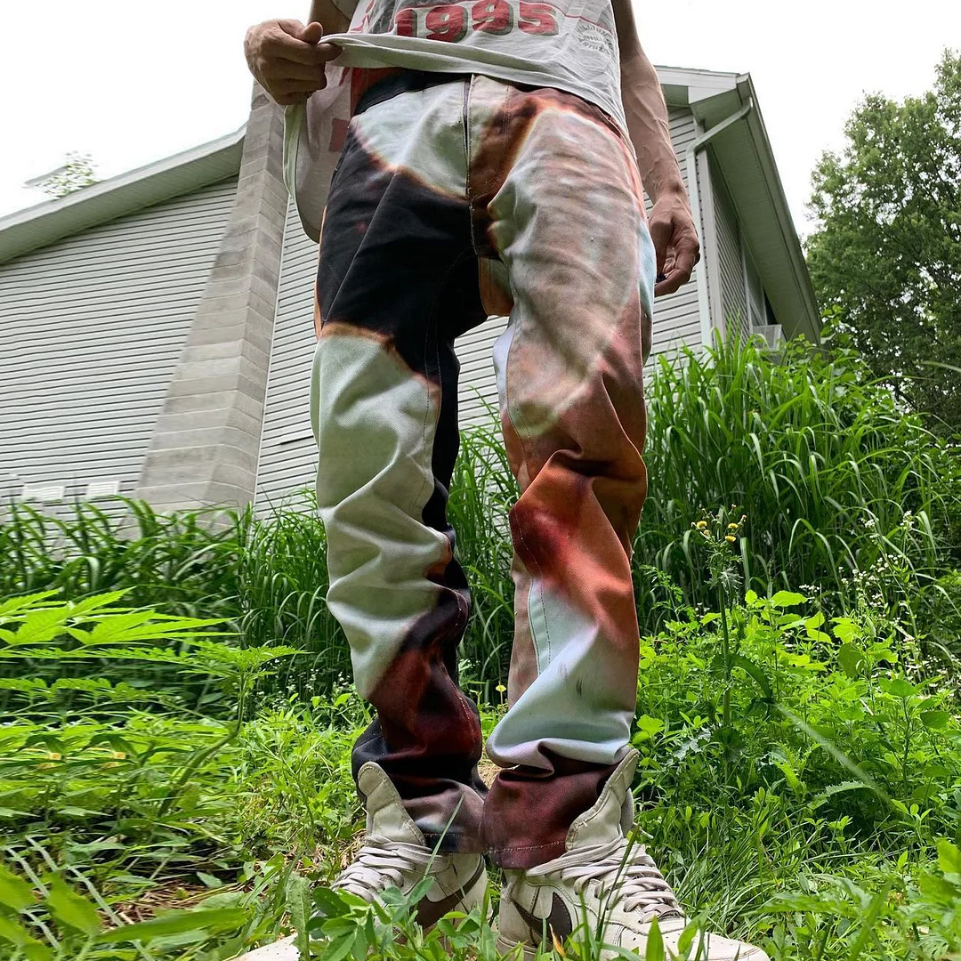 Street style tie-dye print straight-leg trousers