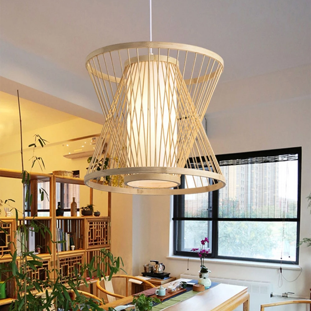 Wooden Hanging Lamp Pendant Lights Suspension Light Fixture Creative Handmade Simple Art Home Decoration Lamps Triangle