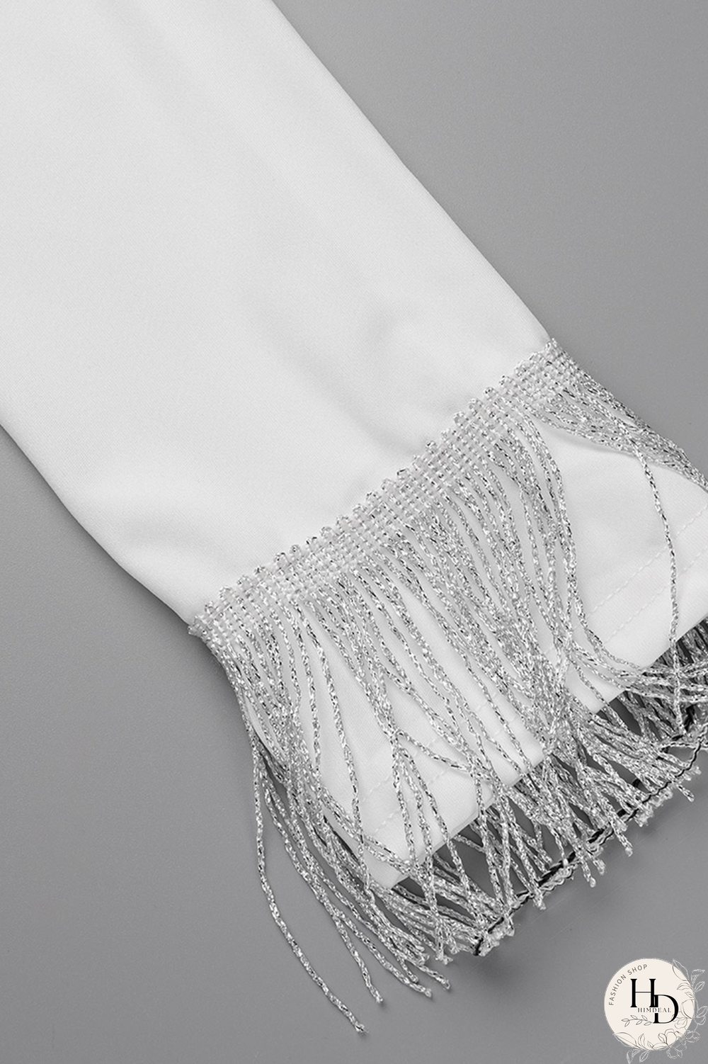 White Fashion Solid Tassel Turndown Collar Long Sleeve Two Pieces