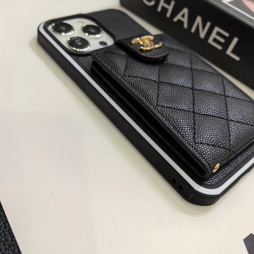 Luxurious Lambskin Chanel Button Card Holder iPhone Case Crossbody
