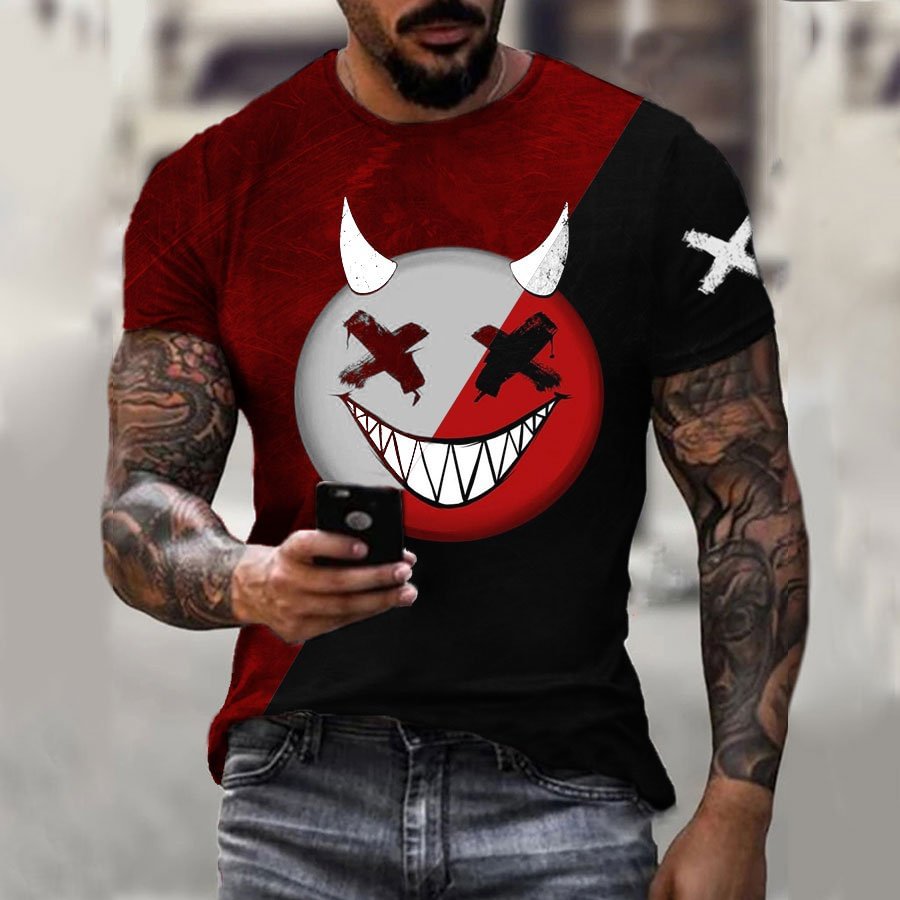 Men's Devil Smiley Print T-Shirt