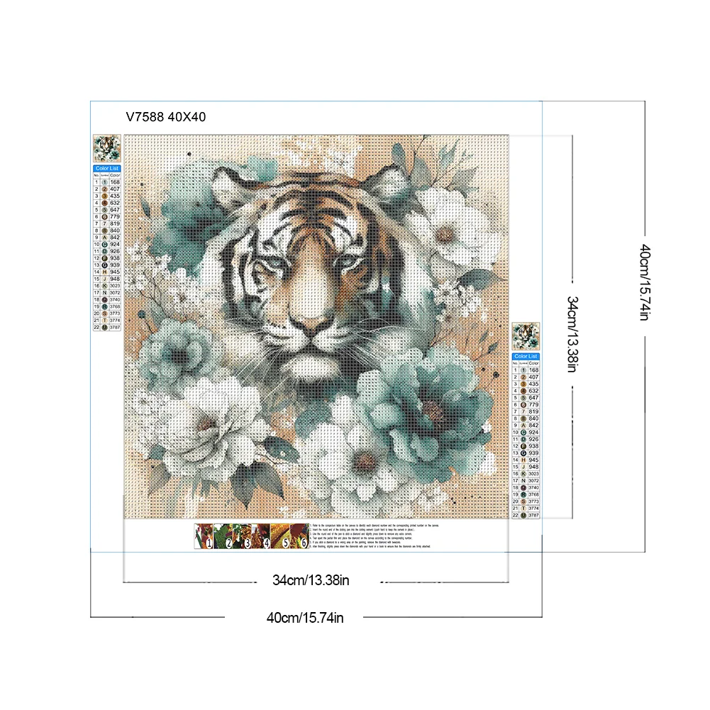 Diamond Painting - Full Round Drill - Flower Tiger(Canvas|40*40cm)