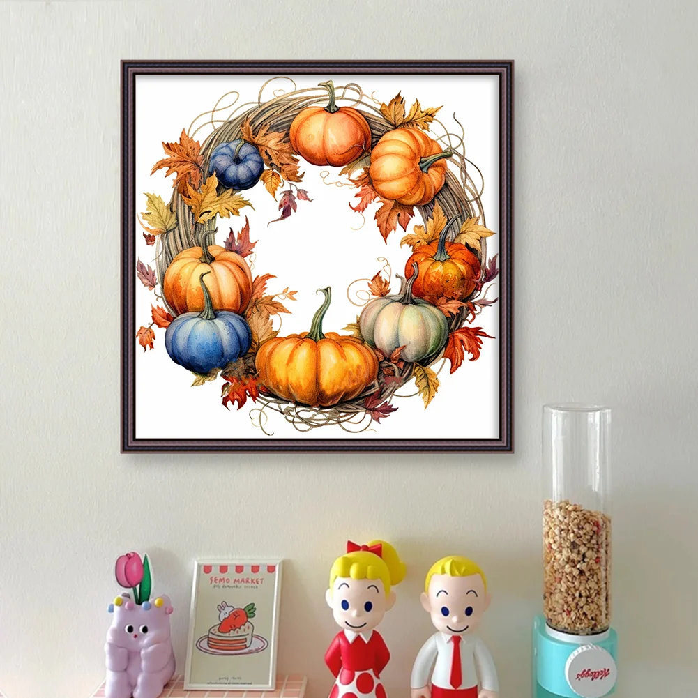 DIY Stamped Cross Stitch 11CT Full Embroidery 40*40cm - Fall Pumpkin Wreath