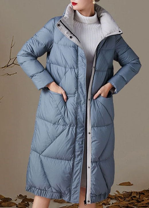Plus Size Blue zippered Pockets Winter Duck Down Coats CK3055- Fabulory