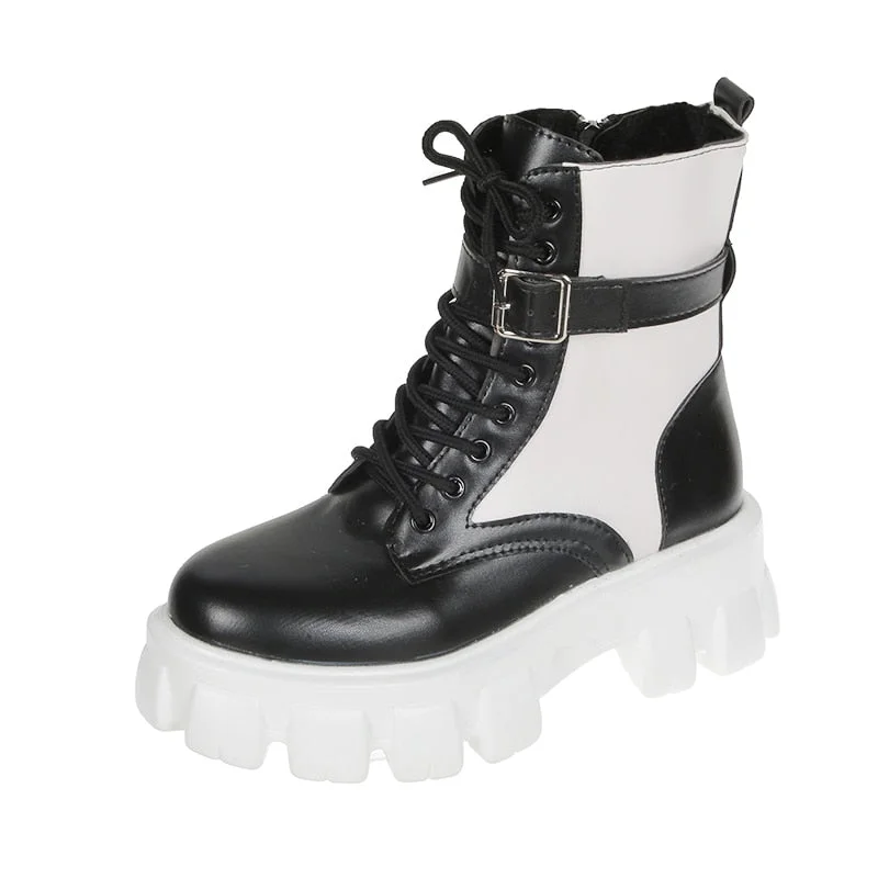 Women Ankle Boots Autumn Lace Up High Quality Leather Boots Platform Wear-resistant Comfortable Women Ankle Boots 2020 Fashion