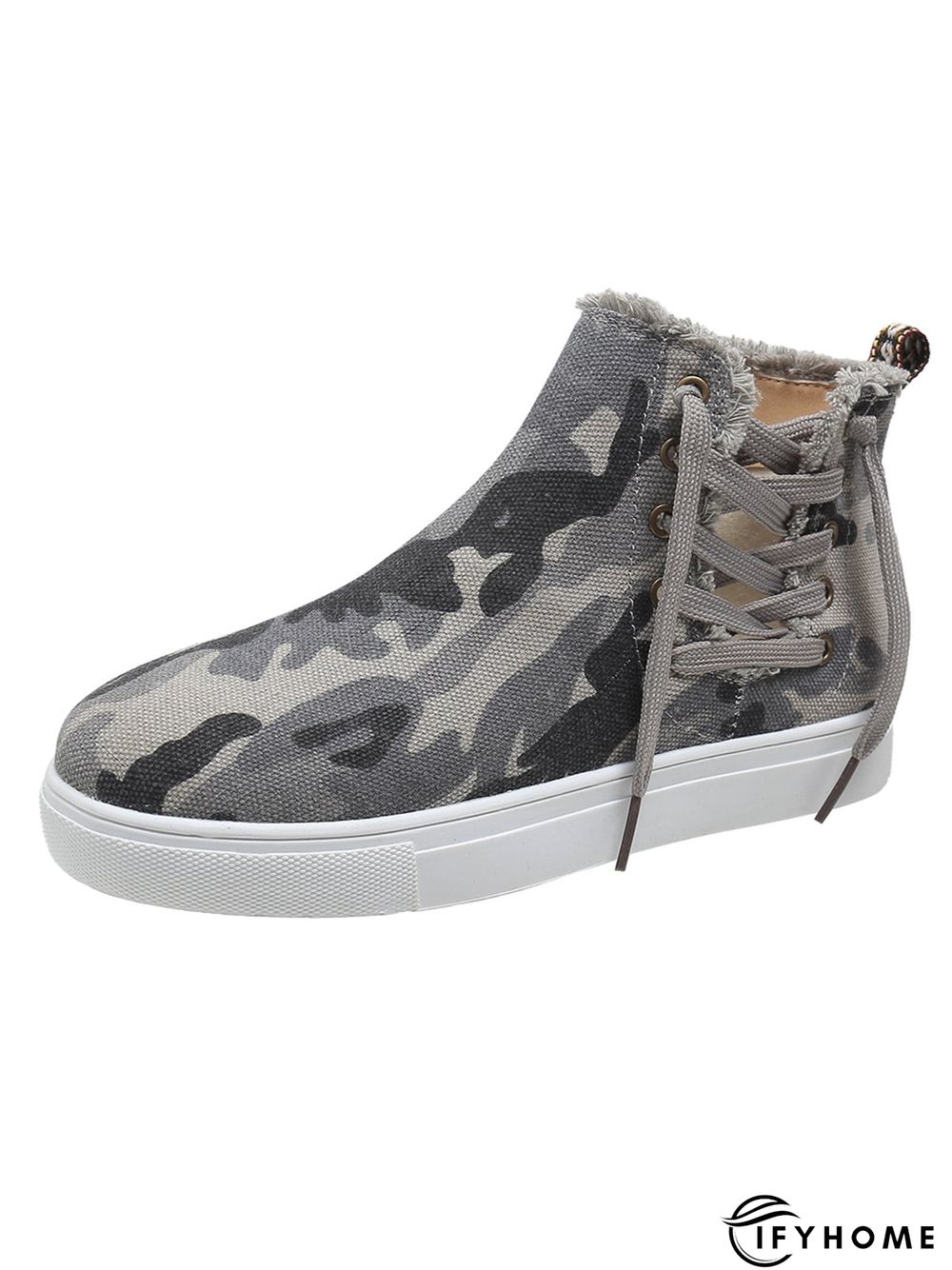 Casual Lace-up Decor Fringe High Top Canvas Shoes with Side Zip | IFYHOME